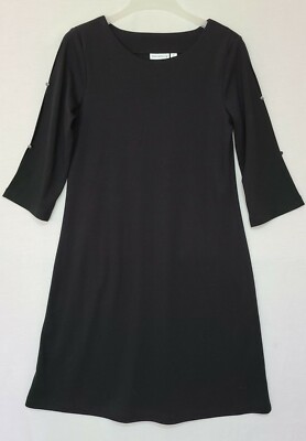 Susan Graver Ponte Knit Swing Dress with Split 3/4 Sleeves Black Sz Small (Q2) | eBay Susan Graver Ponte Knit Swing Dress with Split 3/4 Sleeves Black Sz Small (Q2) | eBay