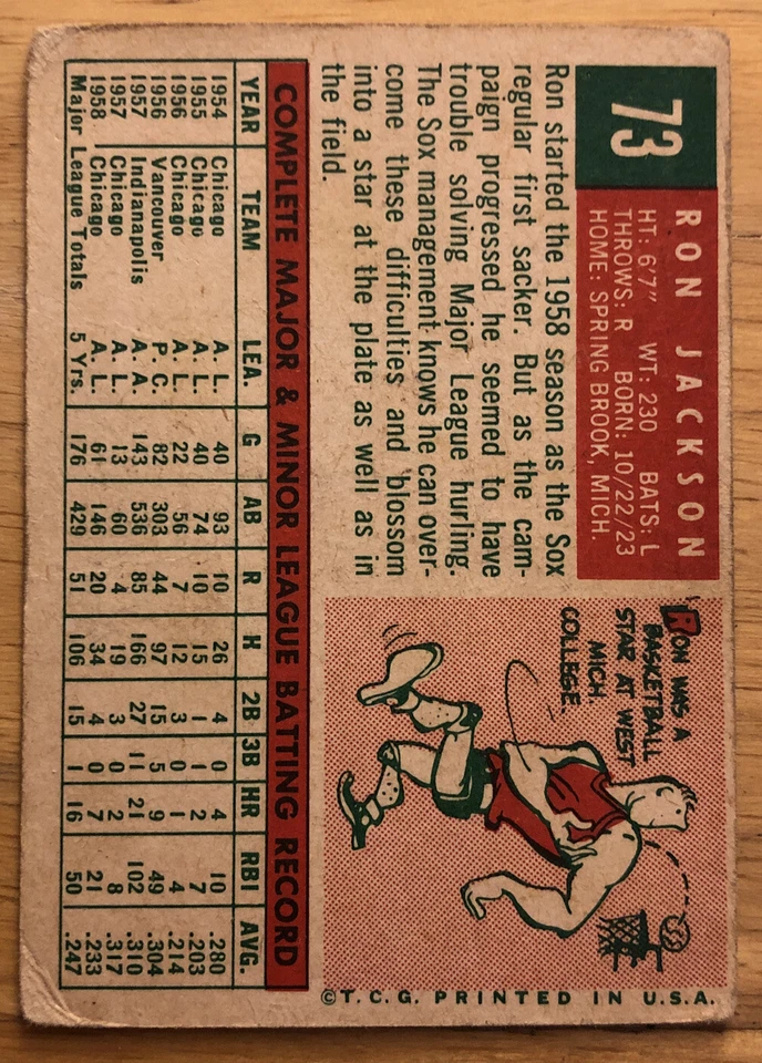 Tarjeta de béisbol 1959 Topps Ron Jackson #73 Medias Blancas primera base feria de bajo grado Foto 2 de 2