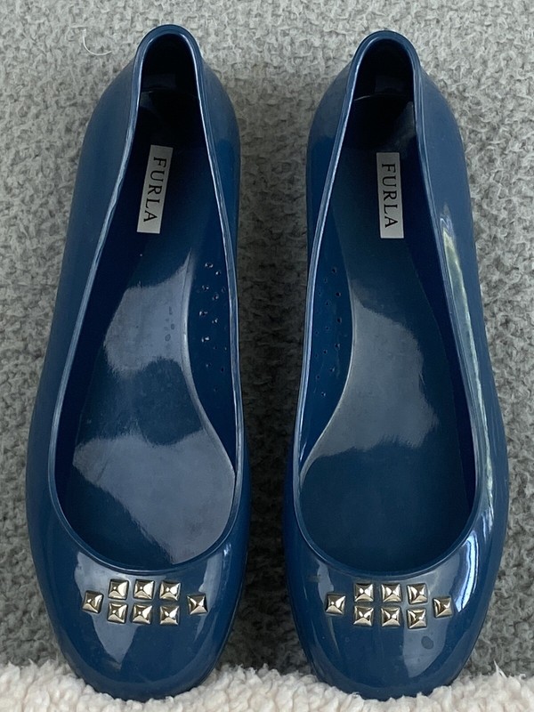 Furla Made in Italy Women Jelly Flats Teal Blue Size 40 (US 8.5) Fits Wide Width