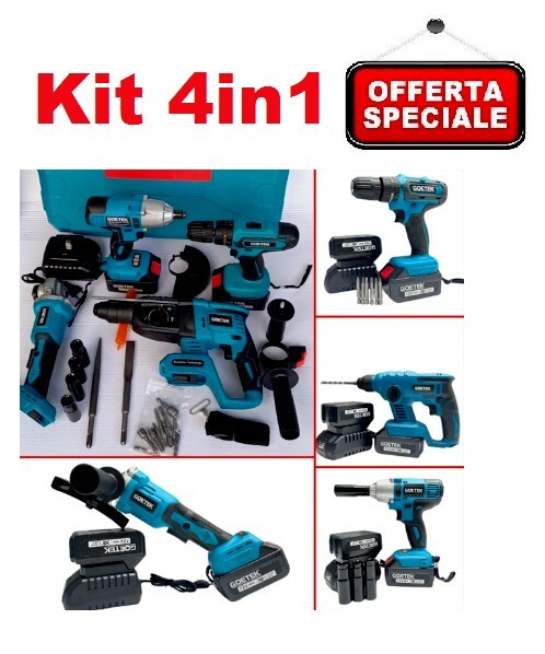 Kit 4 in 1 Utensili 72V Batteria: Avvitatore, Smerigliatrice, Tassellatore