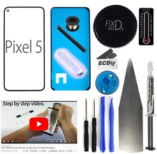 Black Outer Front Glass Lens Screen Replacement Kit for Google Pixel 5