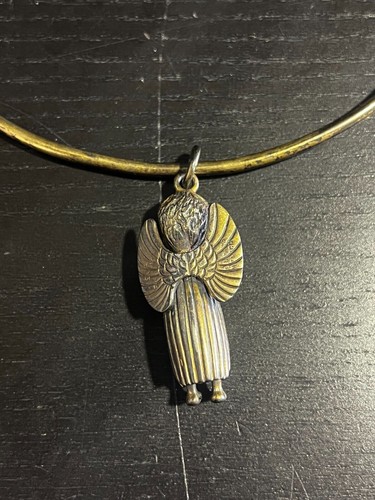 Vintage - Mexican Sterling Silver Collar Necklace w/ Angel Pendant - Picture 2 of 5