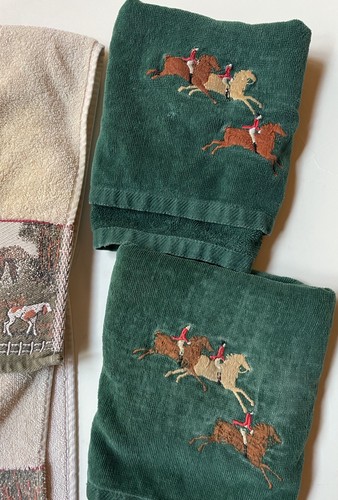 Vintage Hampton Manor HORSE FOX HUNT 1 Bath 3 Hand TOWELS Embroidered Equestrian - Picture 2 of 18