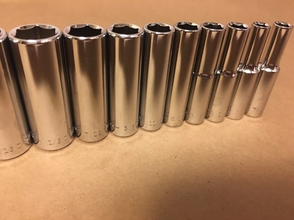 Craftsman 1/4" Drive 10 Piece 6 Pt Point SAE Deep Chrome Socket Set Standard STD - Image 3 of 4