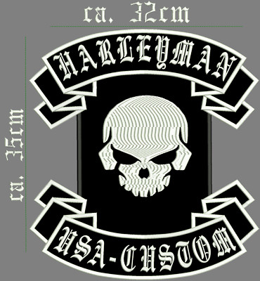 HARLEYMAN  USA CUSTOM  3D stickerei Rückenpatch Aufnäher B 32cmx H35 cm.