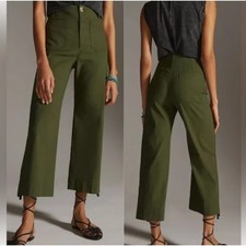 Maeve Anthropologie Colette Pants Olive Green Cropped Wide Leg Size 27