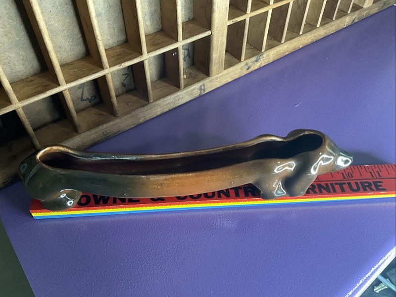 Vintage Ceramic Dachshund Catchall Tray Brown Wiener Dog MCM Boho Decor