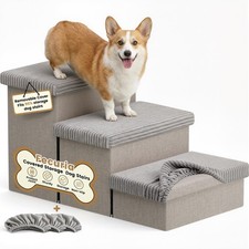 3-Step Wide Dog Stairs 18 H with Removable Cover, Non-Slip Storage Pet Steps for