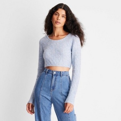 Future Collective with Reese Blutstein Blue Women's Cropped Scoop Neck Sweater