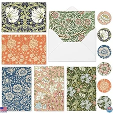 William Morris Vintage Floral Greeting Cards with Envelopes - 4x6 Note Card Set