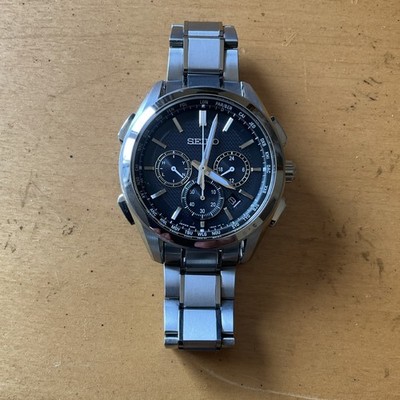 Seiko Brightz Chronograph Solar Titanium Black Dial Wristwatch w/ Box & Papers
