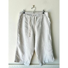 Vintage Talbots Irish Linen Capri Pants Beige Wide Leg Size 14W Earthy Heritage