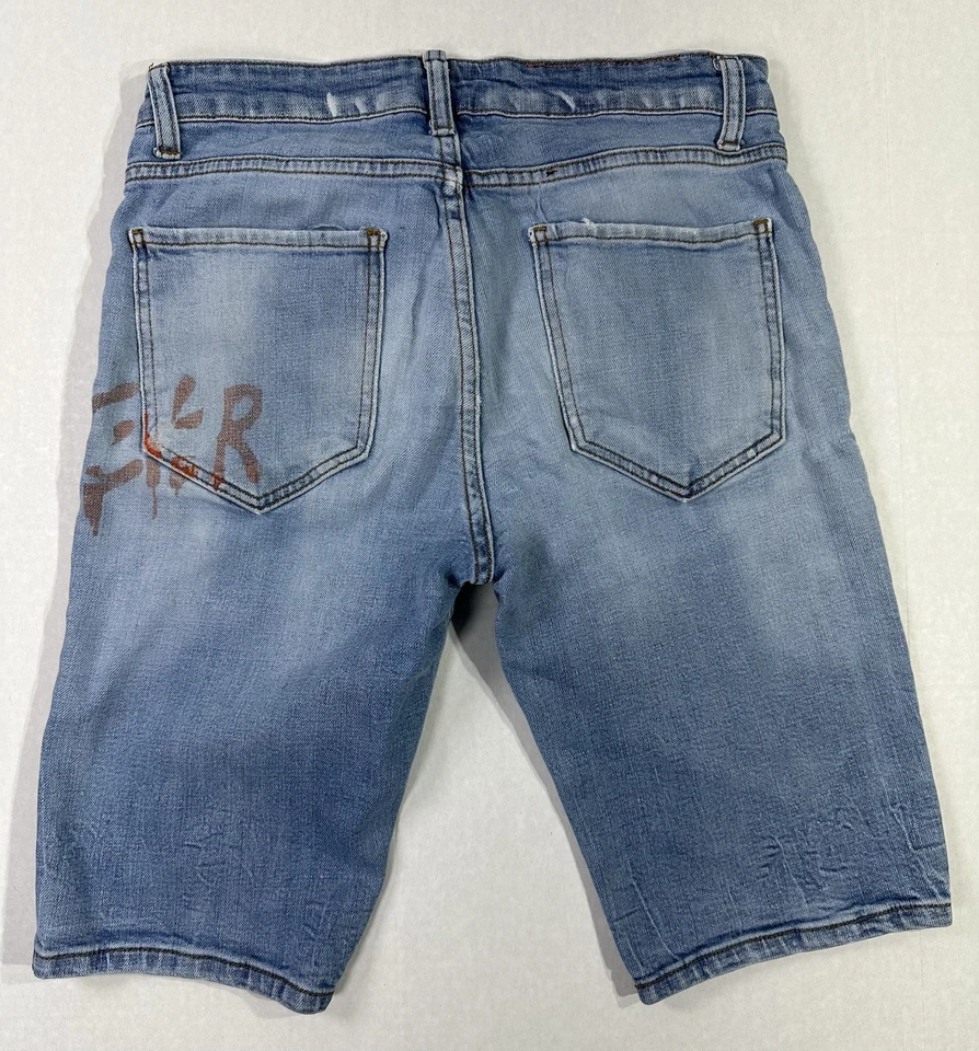 Pantalones Cortos Denim Dsquared2 Distressed Para Hombre 44 Estampado Graffiti Jean Rasgado Foto 2 de 4