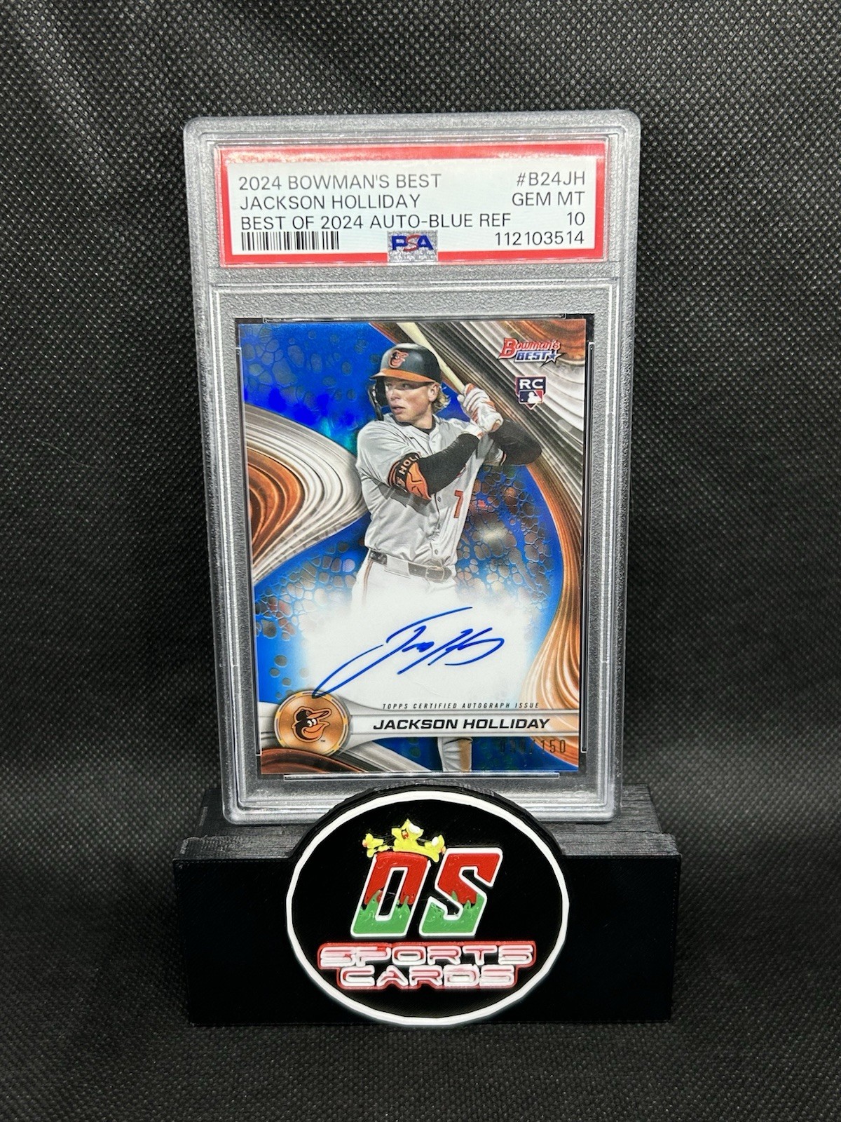 2024 Bowman's Best JACKSON HOLLIDAY Blue Refractor Auto /150 ORIOLES PSA 10 GEM