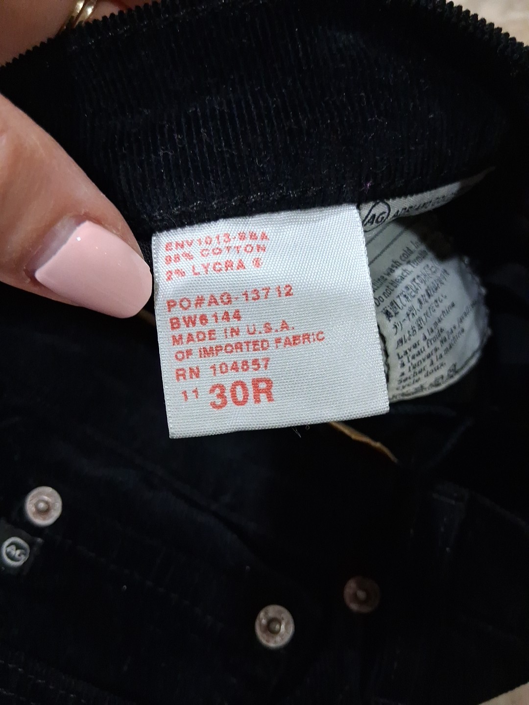NWT AG Adriano Goldschmied The Angel Bootcut Flare Leg Black Corduroy Pants 30 image 10