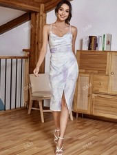 D&M Cowl Neck Wrap Crisscross Back Satin Cami Midi Dress Size L 12