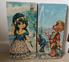 Original 2 x Michel Thomas Big Eyed Boy Big Eyes Prints Vintage 1960s France