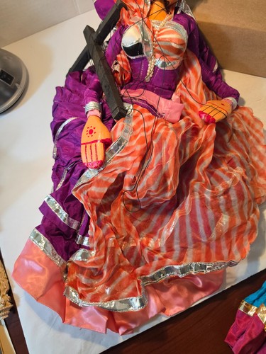Paar antike handgefertigte Rajasthani Indien KathPutli Holz bemalte Schnurpuppen 21 Zoll - Bild 14 von 15