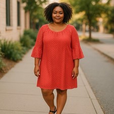 Chris McLaughlin Women’s 24W Plus Coral Crochet Fit n Flare Dress