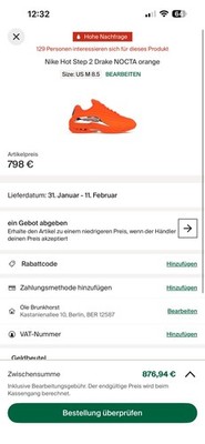 Nike X Drake Nocta Hot Step 2 Orange Gr. 43