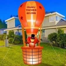 7FT Inflatable Hot Air Balloon Turkey with LED Lights - Perfect for Thanksgiving