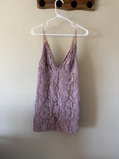 Free People Mini Dress Size 2 Mauve Lavender Chenille Corduroy Lace Slip V-Neck
