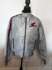 Vintage Honda Motorcycle Racing Jacket Silver Gray Embroidered Wing Logo Moto