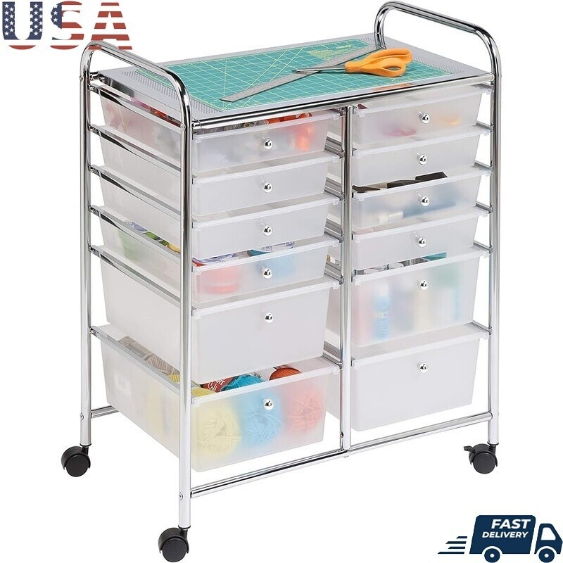 12-Drawer Rolling Storage Cart with Locking Wheels for Craft Home Office Organization