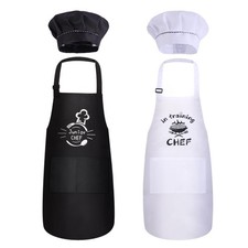4 PCS Kids Apron And Chef Hat Set Adjustable Child Waterproof Funny Girls