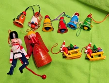 Vintage Hand Painted Christmas Ornaments Wooden Lot of 10 Various Sizes