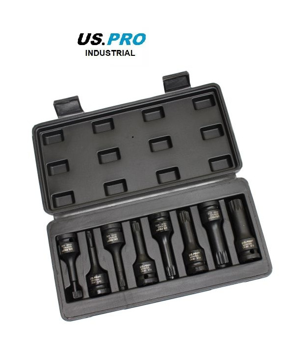 US PRO Impact Long Spline Bit Socket Set Industrial 8pc 1/2"" Drive M5-18MM 1690