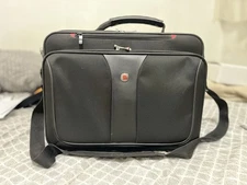 Swiss Tech Wegner Laptop Case Messenger Bag Black Mutli Compart Leather Nylon