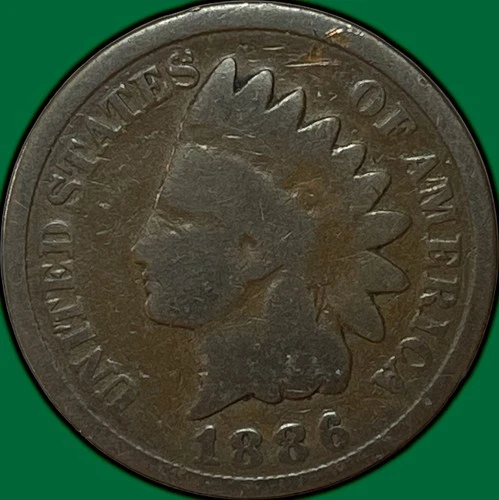 1886 Type 2 Indian Head Cent Good G Coin #34205