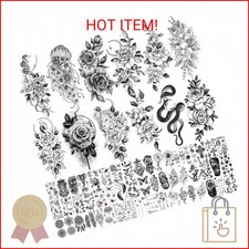 Bilizar 64 Sheets Long Lasting Flower Temporary Fake Tattoos For Women Arm Neck,