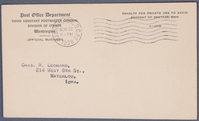 MayfairStamps US 1938 Washington DC Post Office Official Business to Waterloo IA