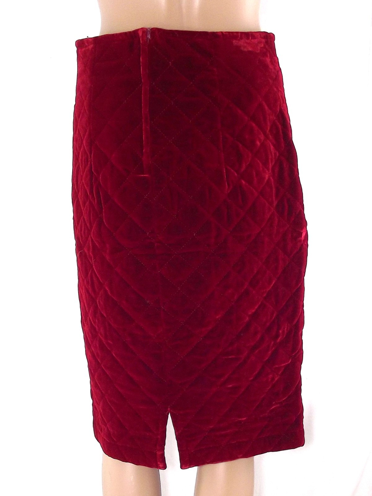 Gonna Velluto Ginocchio Dritto Tubo Elegante L Rosso A Vita Alta Donna Vintage image 3