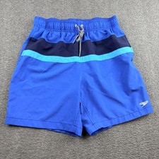 Speedo Men's M Medium Swim Trunks Blue Striped Board Shorts 800539601384