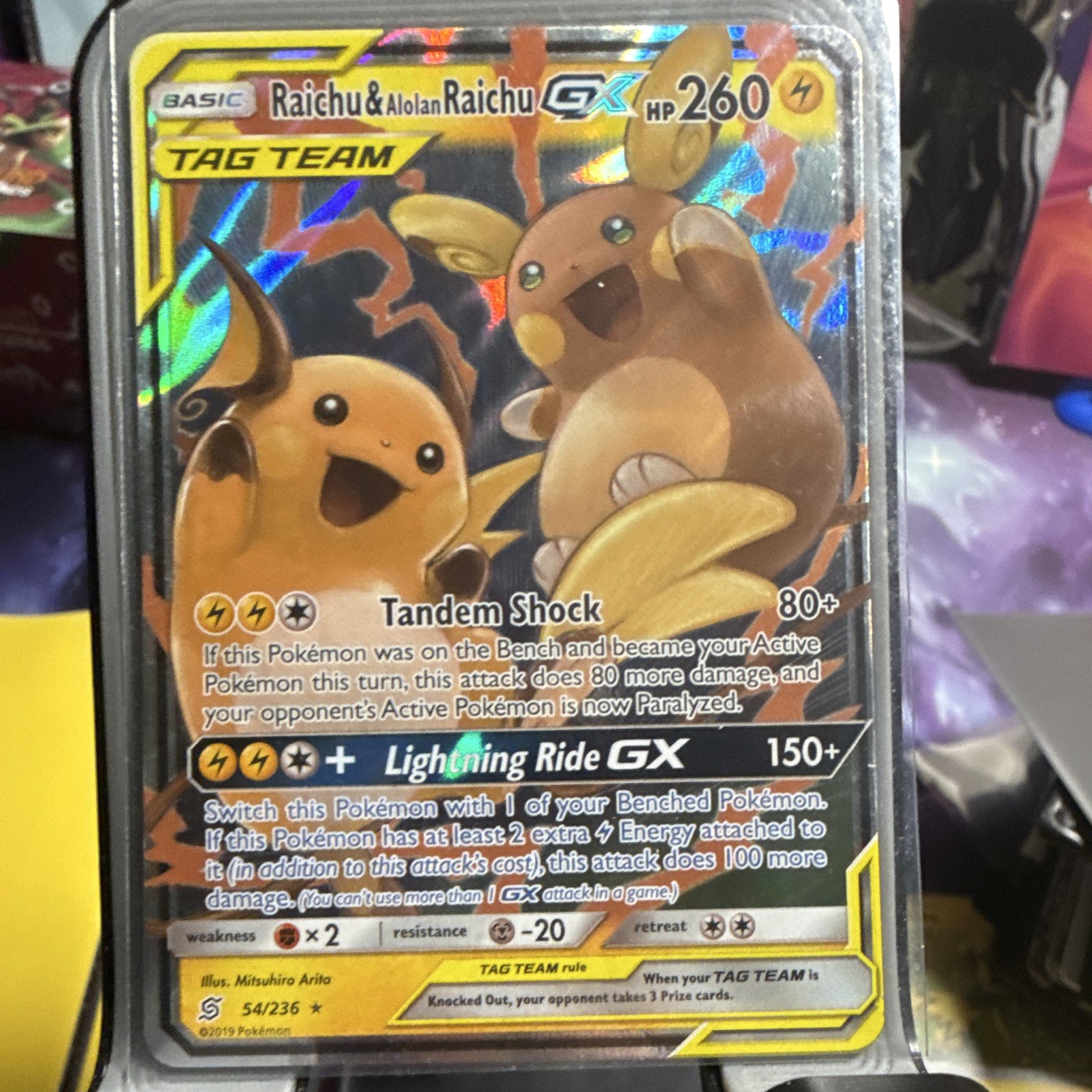 Pokemon Raichu & Alolan Raichu GX TAG TEAM UR Holo SM Unified Minds 54/236 EN