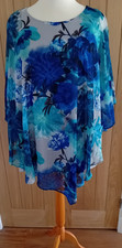 NEW Ex M&CO Size 20 22 Floral Kimono Style Lined Chiffon Top - Blue Turquoise