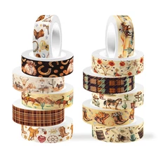 12 Rolls Western Washi Tape Set, Cowboy Cowgirl Decorative Paper Stickers, DIY A