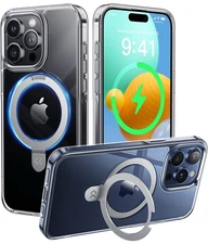 CASEKOO Magnetic iPhone 15 Pro Case, Clear with Stand, 16FT Drop Protection