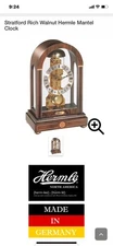 Hermes Rich Walnut Skeleton mantel/ Desk/ Table Chime Clock W/ Key (SERVICED)