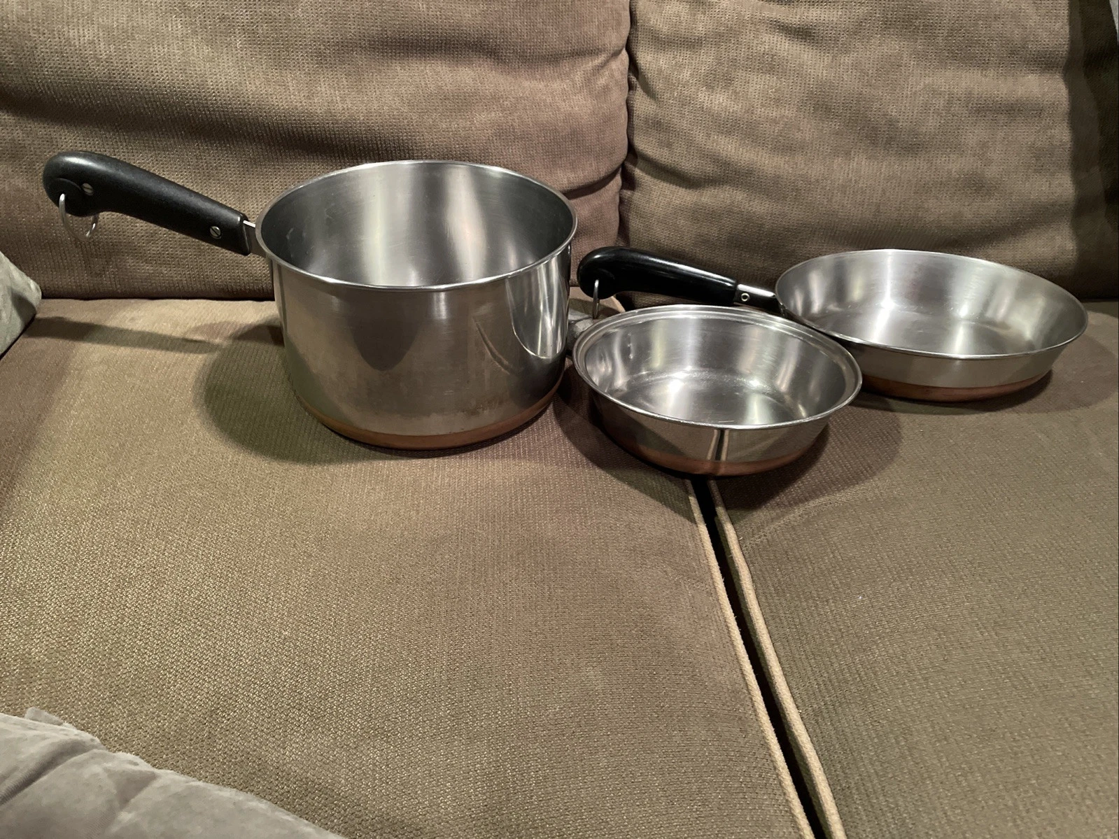 Vintage Revere Ware (2) Eckoware (1) Stainless Steel Copper Bottom Pot & Pans