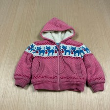 vtg 80s 90s Sherpa Lined Sweater Jacket Cats Fairy Kei Kawaii Toddler 4 birdseye