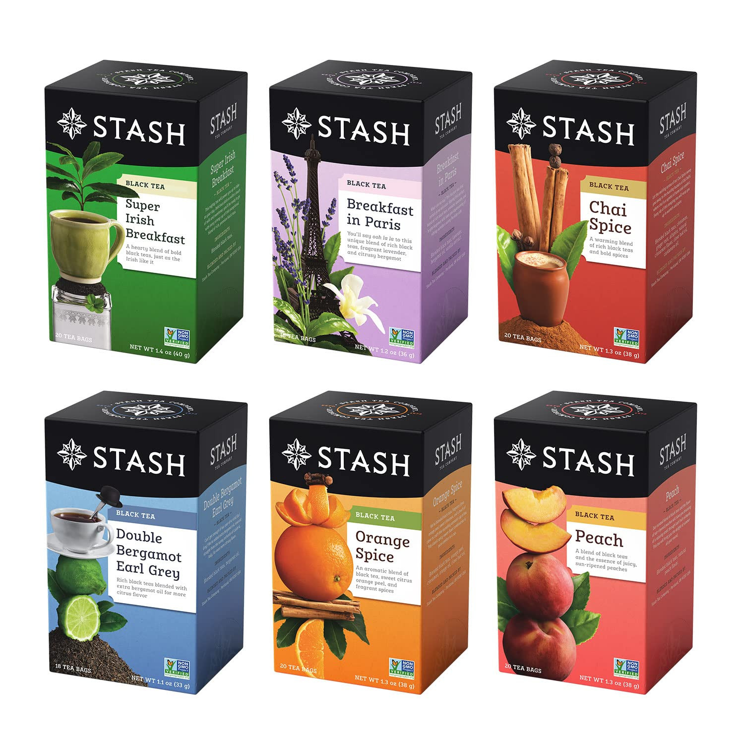 Variety Pack &ndash; Caffeinated, 6 Boxes Of 18-20 Tea Bags Each &ndash; Orange Sp