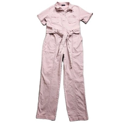 Skies Are Blue Romper Womens Small Dusty Rose Pink Denim Jumpsuit Zip Front Tie