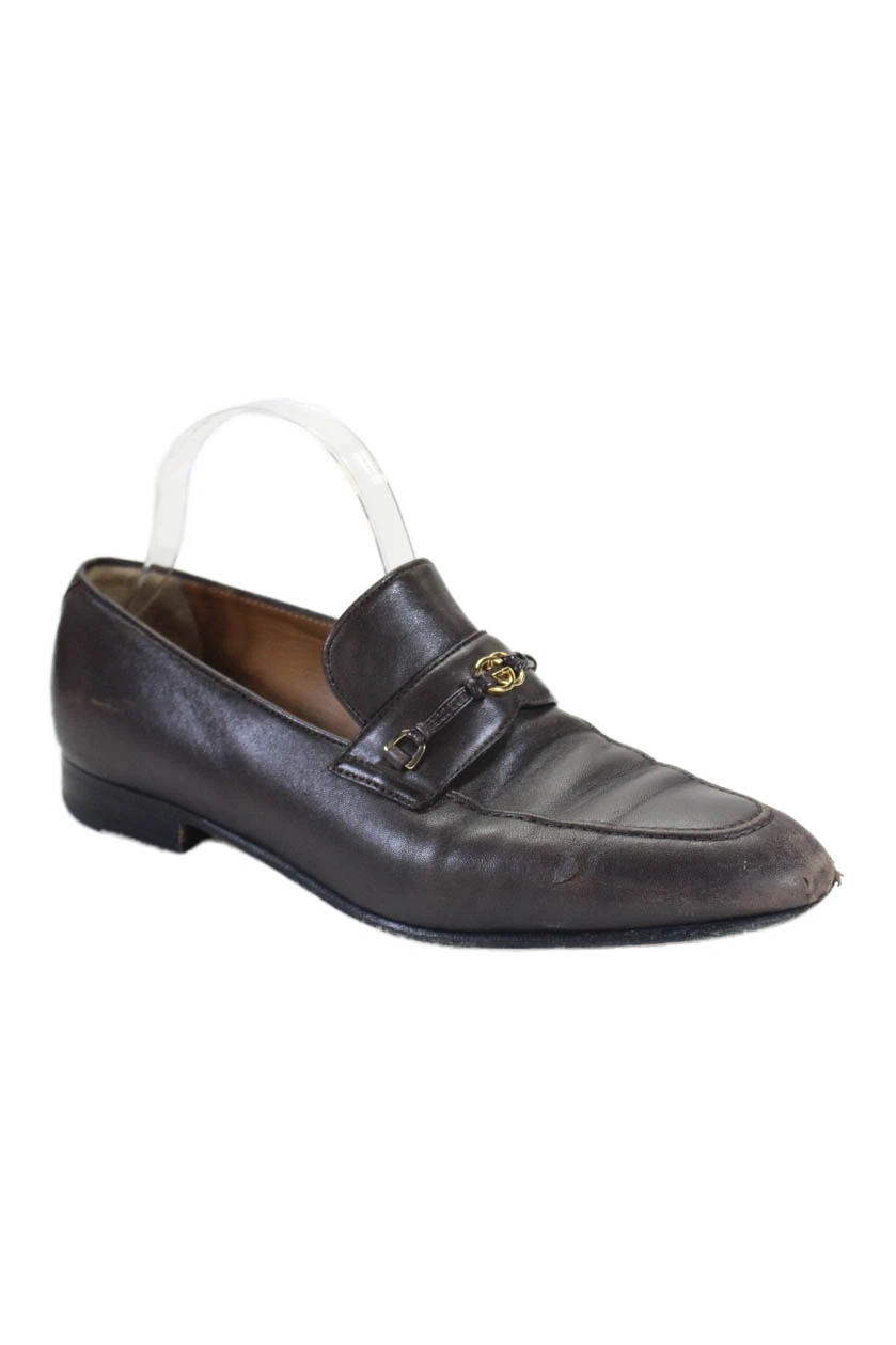 Chaussures mocassins femme Gucci cuir orné GG à enfiler marron pointure 7