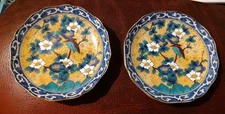 Pair Vintage TAKAHASHI San Francisco "KUTANI" Hand Decorated 3-3/4" Bird Plates