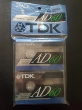 TDK AD 60 min TYPE I Normal BLANK CASSETTE TAPE (2) NOS SEALED Twin Pack New 