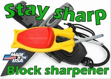 Patent approved Sharpener-Sharpens-Hunting knives, Hatchets, Machete, Scissors